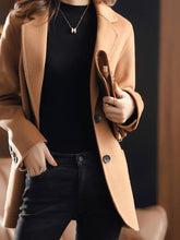 Aurohaya Women's Wool-Look Solid Coat Button-Front Lapel Blazer Jacket with Pockets